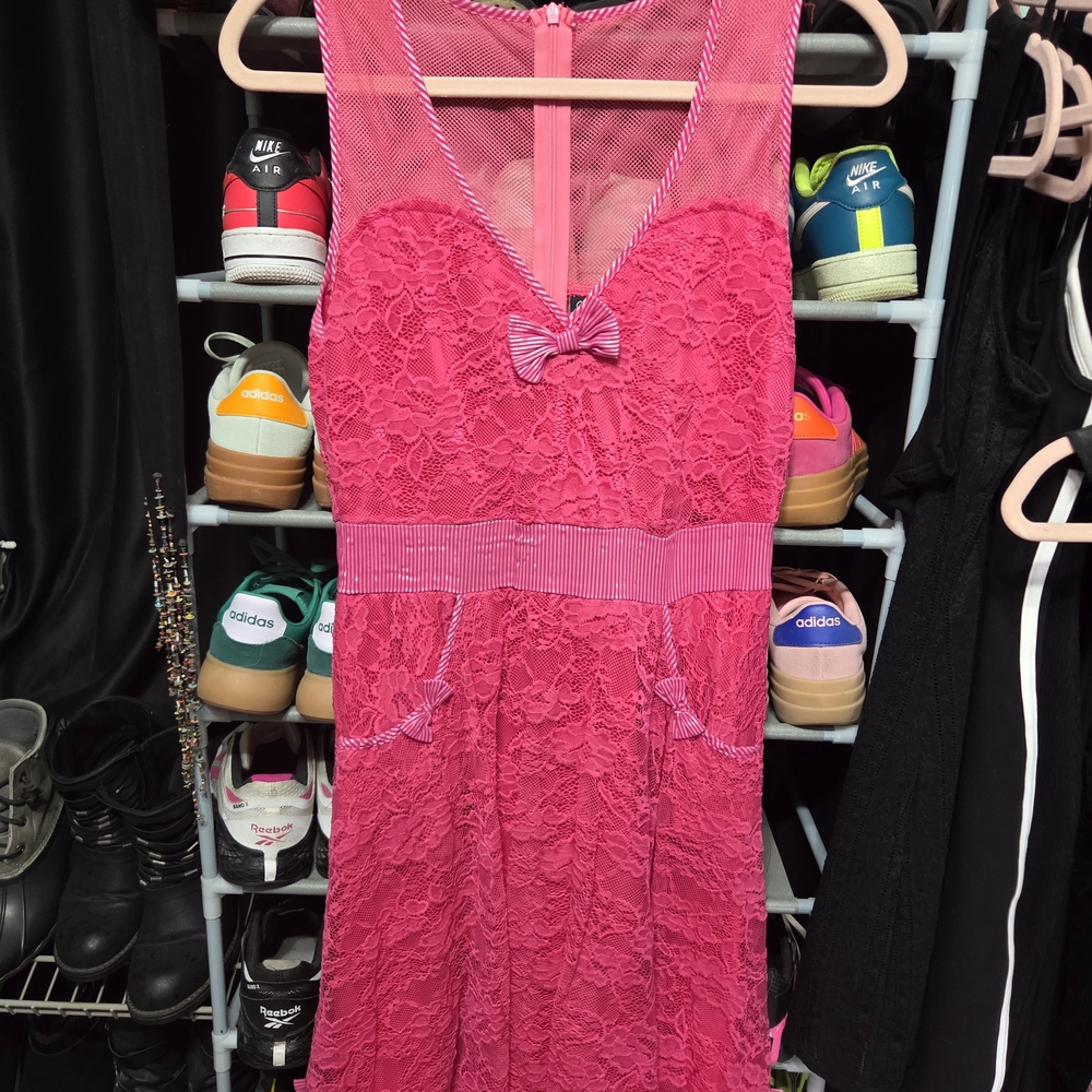 Sourpuss Vibrant Pink Lace Dress. Size XL
